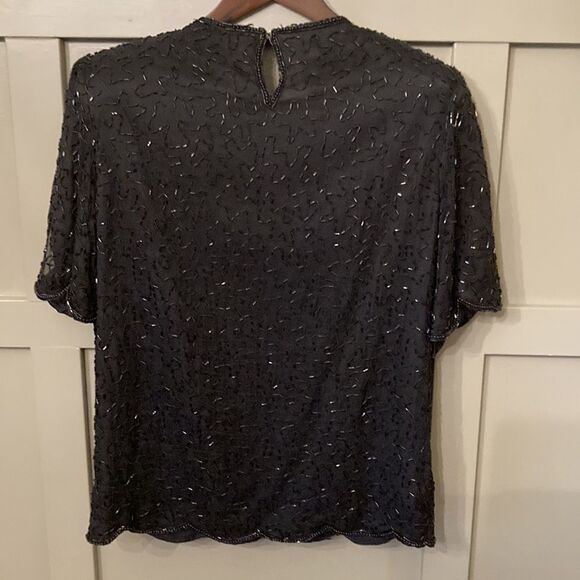 stenay Vintage 80s 100% Silk Beaded Sequined Flower Top Blouse Size Large - Picture 6 of 7